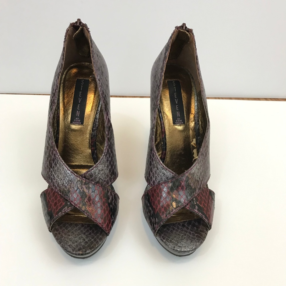 Steven By Steve Madden Snake Skin Peep Toe Heels - image 5